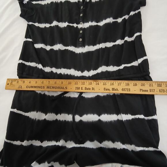 American Living XL black and white striped shorts romper 100% cotton drawstring - Picture 5 of 13